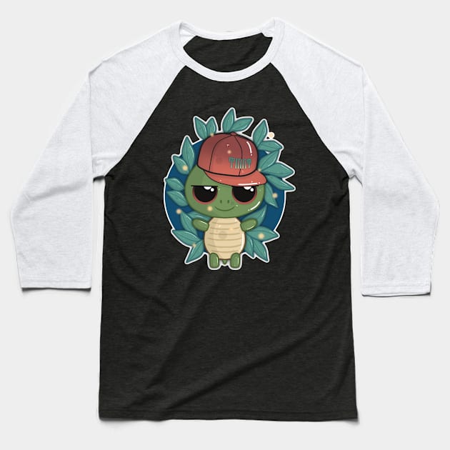 Little Cute Turtle with a SnapBack Hat Baseball T-Shirt by LittleBearBlue